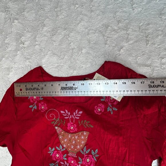 Gudrun Sjöden Women's Okarina Blouse Organic Cotton Embroidered Top Large Red - Picture 6 of 9